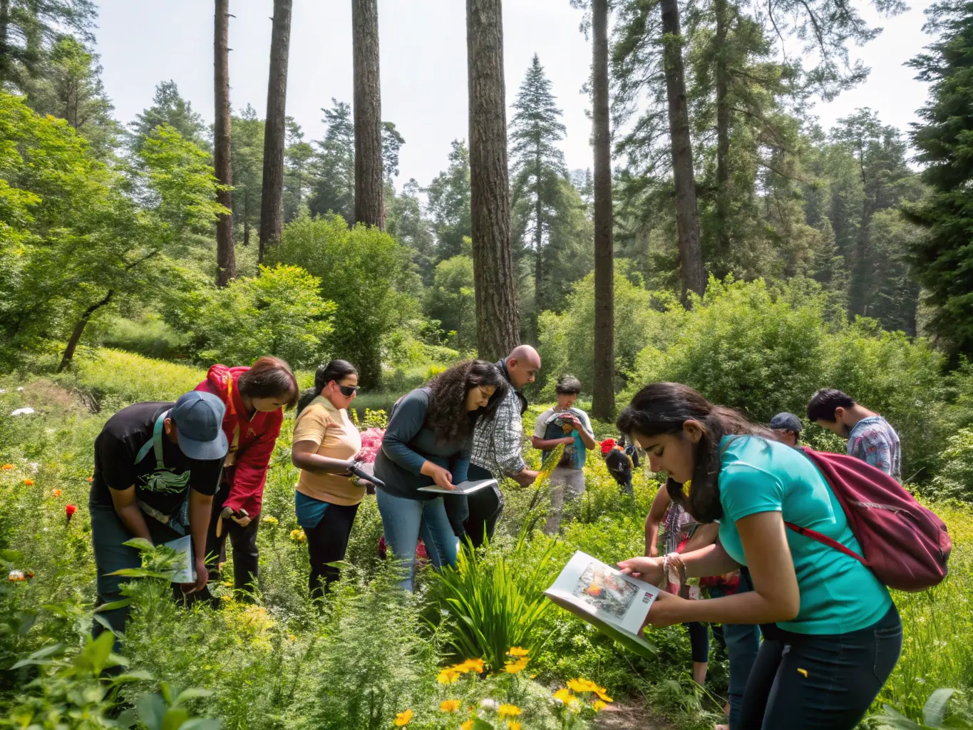 A group of community members and volunteers participating in a wildlife education workshop outdoors.