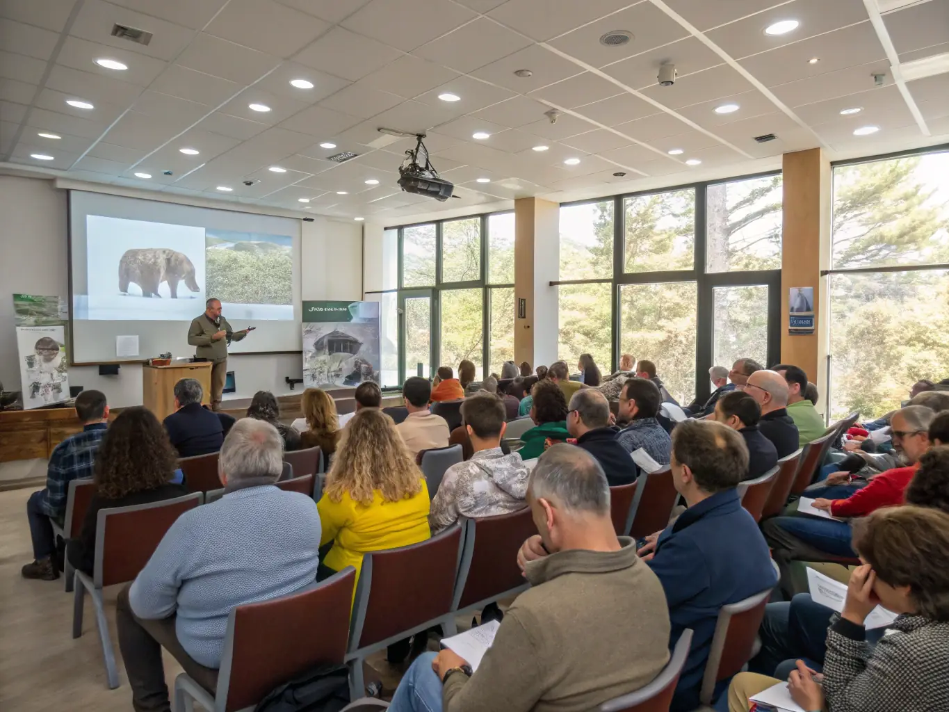 A photo of a community workshop focused on sustainable hunting practices and wildlife conservation, highlighting educational engagement.
